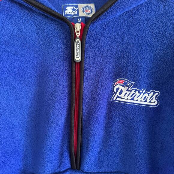 Vintage Starter New England Patriots Hooded Fleece Royal Blue Sweatshirt Medium - Picture 2 of 7